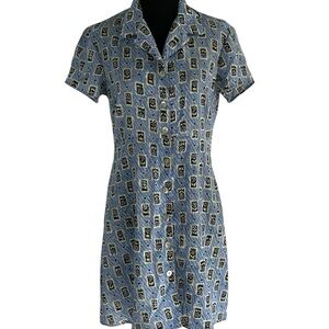 Vintage Urban Life Blue  Button Front Dress Cottagecore Artsy Midi Medium